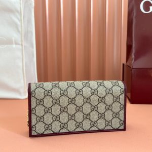 Gucci Horsebit 1995 Chain Wallet Beige mix Rosso Ancora red Canvas 244278