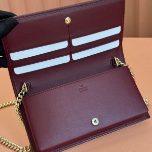 Gucci Horsebit 1995 Chain Wallet Beige mix Rosso Ancora red Canvas 244278