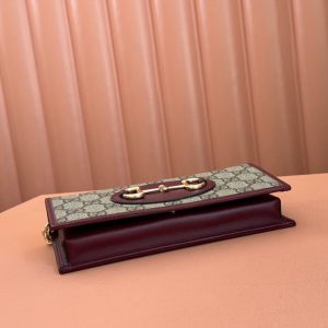 Gucci Horsebit 1995 Chain Wallet Beige mix Rosso Ancora red Canvas 244278