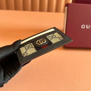 Gucci Ophidia Card Holder Wallet Black Ebony Canvas Leather 239962