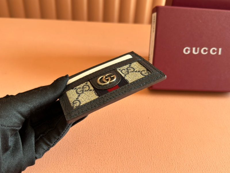 Gucci Ophidia Card Holder Wallet Black Ebony Canvas Leather 239962