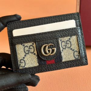 Gucci Ophidia Card Holder Wallet Black Ebony Canvas Leather 239962