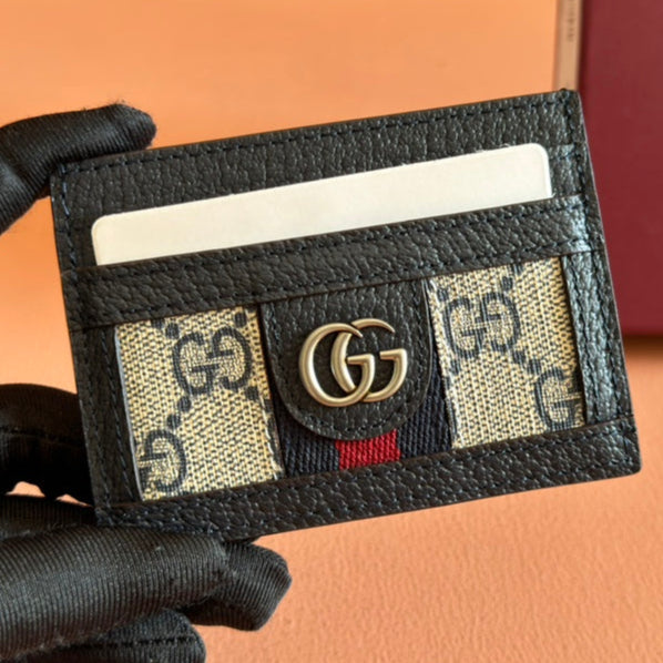Gucci Ophidia Card Holder Wallet Black Ebony Canvas Leather 239962