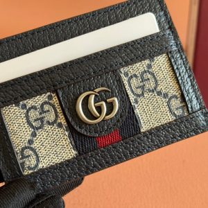 Gucci Ophidia Card Holder Wallet Black Ebony Canvas Leather 239962