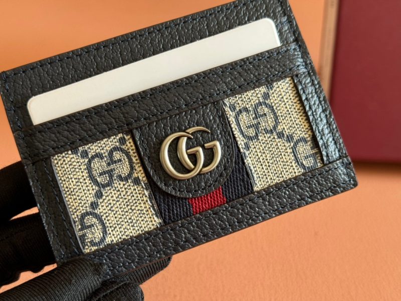Gucci Ophidia Card Holder Wallet Black Ebony Canvas Leather 239962