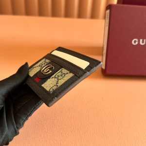 Gucci Ophidia Card Holder Wallet Black Ebony Canvas Leather 239962