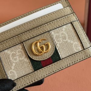 Gucci Ophidia Card Holder Wallet Beige Canvas Leather 239963