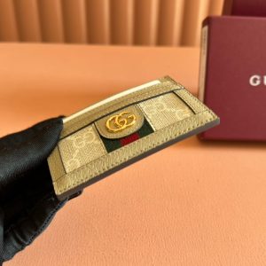 Gucci Ophidia Card Holder Wallet Beige Canvas Leather 239963