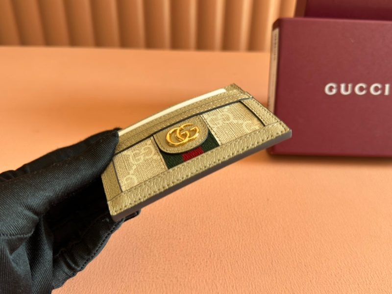 Gucci Ophidia Card Holder Wallet Beige Canvas Leather 239963
