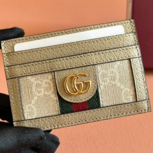 Gucci Ophidia Card Holder Wallet Beige Canvas Leather 239963