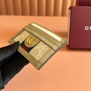 Gucci Ophidia Card Holder Wallet Beige Canvas Leather 239963