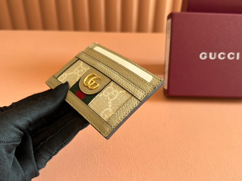 Gucci Ophidia Card Holder Wallet Beige Canvas Leather 239963