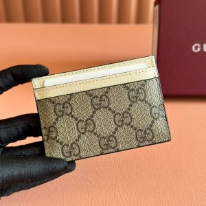 Gucci Ophidia Card Holder Wallet Beige Ebony Canvas Leather 239964