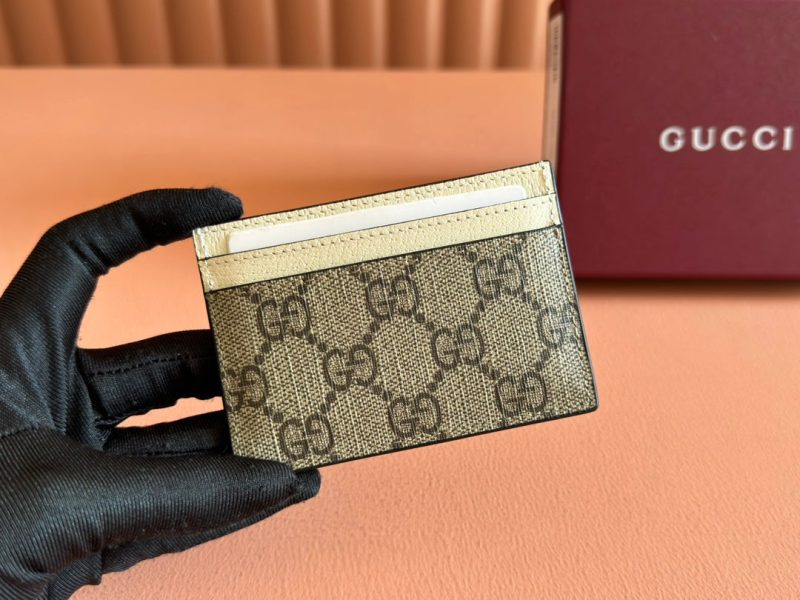 Gucci Ophidia Card Holder Wallet Beige Ebony Canvas Leather 239964
