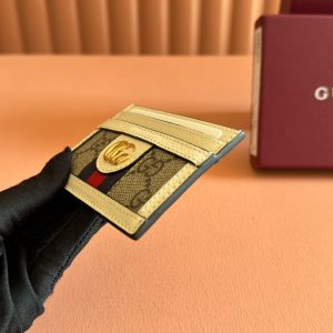 Gucci Ophidia Card Holder Wallet Beige Ebony Canvas Leather 239964