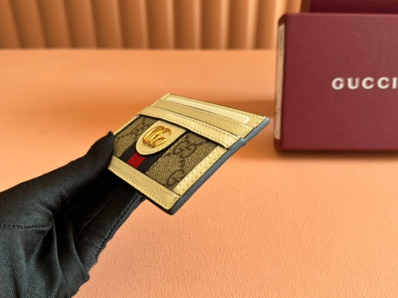 Gucci Ophidia Card Holder Wallet Beige Ebony Canvas Leather 239964