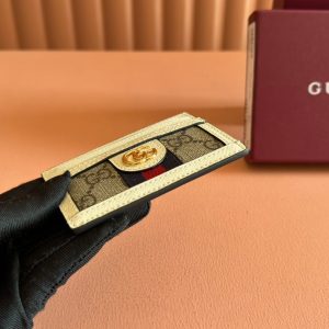 Gucci Ophidia Card Holder Wallet Beige Ebony Canvas Leather 239964