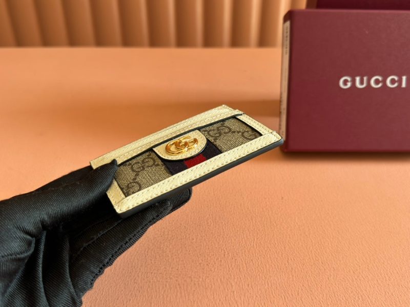 Gucci Ophidia Card Holder Wallet Beige Ebony Canvas Leather 239964