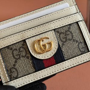 Gucci Ophidia Card Holder Wallet Beige Ebony Canvas Leather 239964