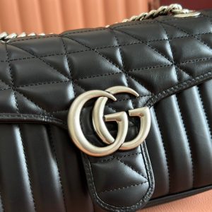 Gucci GG Marmont 26 Bag with Silver Hardware Black Calfskin 248245