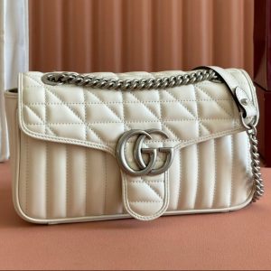 Gucci GG Marmont 26 Bag with Silver Hardware White Calfskin 248240