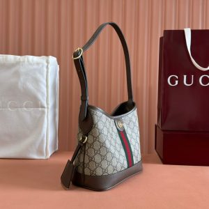 Gucci Ophidia 23cm Bag Ebony Brown Canvas Leather 248270