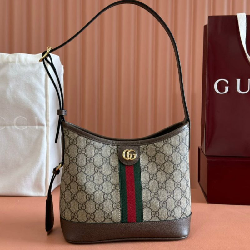 Gucci Ophidia 23cm Bag Ebony Brown Canvas Leather 248270