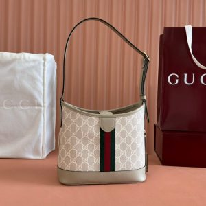 Gucci Ophidia 23cm Bag Beige White Canvas Leather 248271