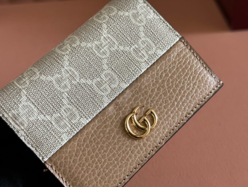 Gucci Marmont Wallet Beige mix Brown Canvas Leather 250959