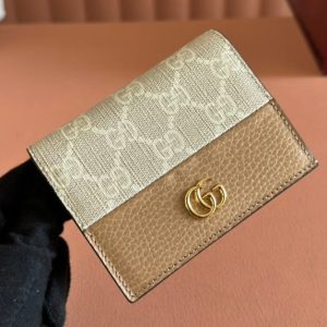 Gucci Marmont Wallet Beige mix Brown Canvas Leather 250959