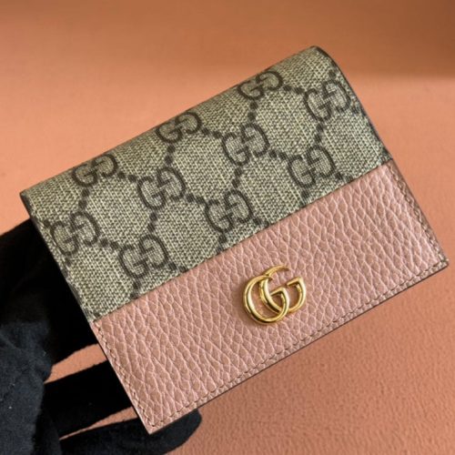 Gucci Marmont Wallet Ebony mix Pink Canvas Leather 250960