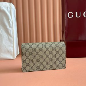 Gucci Marmont Chain Wallet Ebony mix Beige Leather Canvas 255315