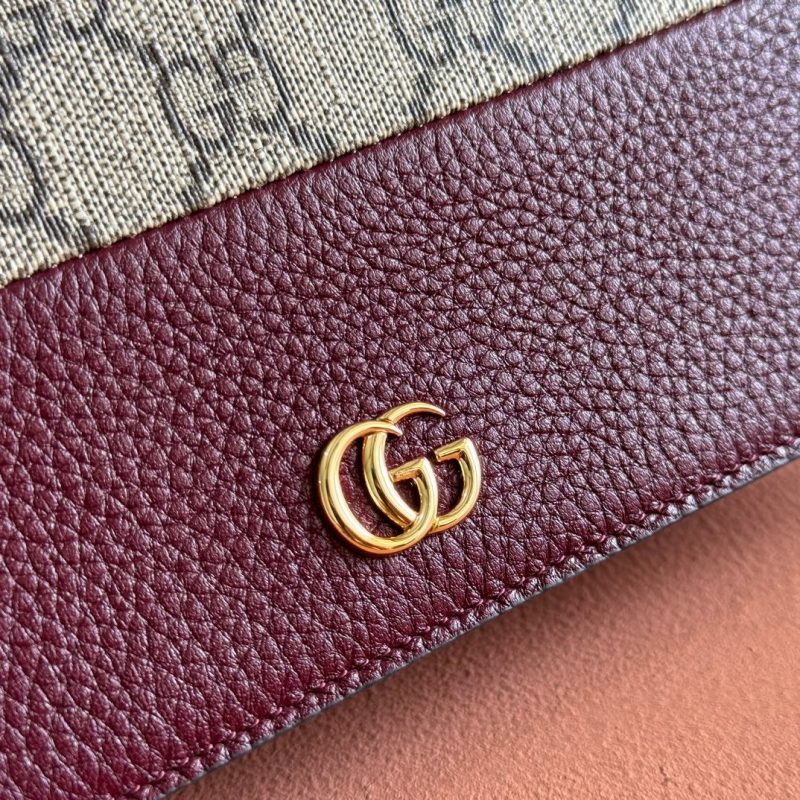 Gucci Marmont Chain Wallet Ebony mix Rosso Ancora Red Leather Canvas 255316