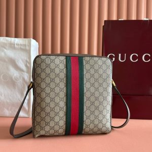 Gucci Ophidia GG Small Messenger Bag Ebony Brown Canvas Leather