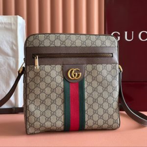Gucci Ophidia GG Small Messenger Bag Ebony Brown Canvas Leather