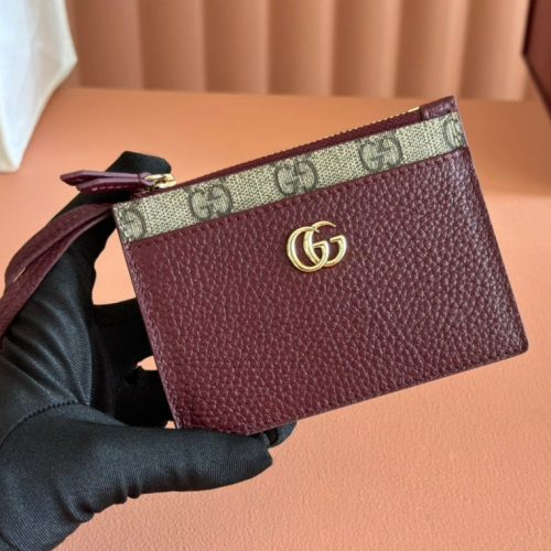 GG Marmont Card Case Zipper Wallet Rosso Ancora Red Leather Canvas 255160