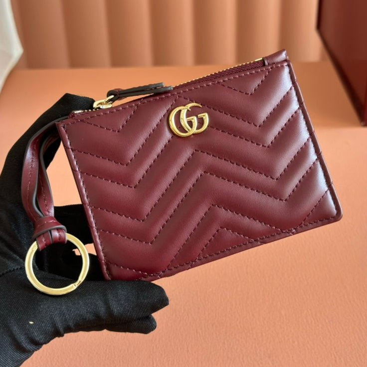 GG Marmont Card Case Zipper Wallet Rosso Ancora Red Leather 255164