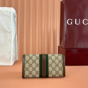 Gucci Jackie Chain Wallet Ebony Brown Canvas Leather 255174
