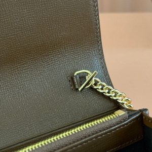 Gucci Jackie Chain Wallet Ebony Brown Canvas Leather 255174