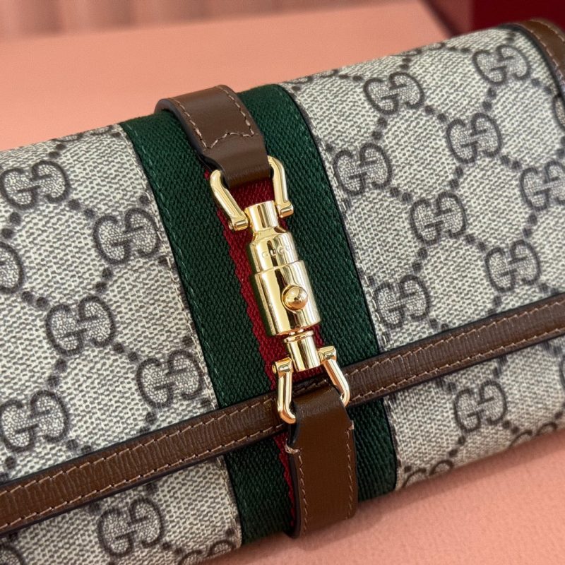 Gucci Jackie Chain Wallet Ebony Brown Canvas Leather 255174