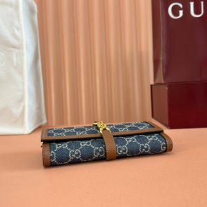 Gucci Jackie Chain Wallet Blue Brown Canvas Leather 255173