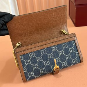 Gucci Jackie Chain Wallet Blue Brown Canvas Leather 255173