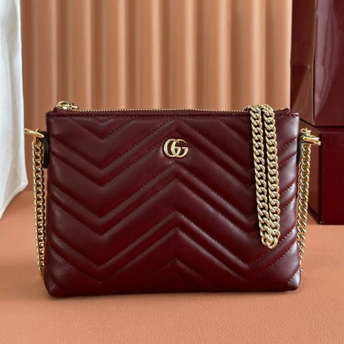 GG Marmont Pochette With Chain Rosso Ancora Red Cowhide 255062