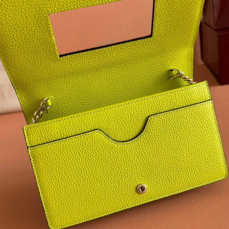 Gucci Marmont Chain Wallet Ebony mix Light Green Canvas Leather 254942