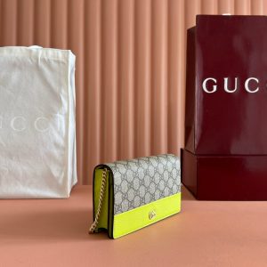 Gucci Marmont Chain Wallet Ebony mix Light Green Canvas Leather 254942
