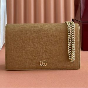 Gucci Marmont Chain Wallet Brown mix Light Green Leather 254943