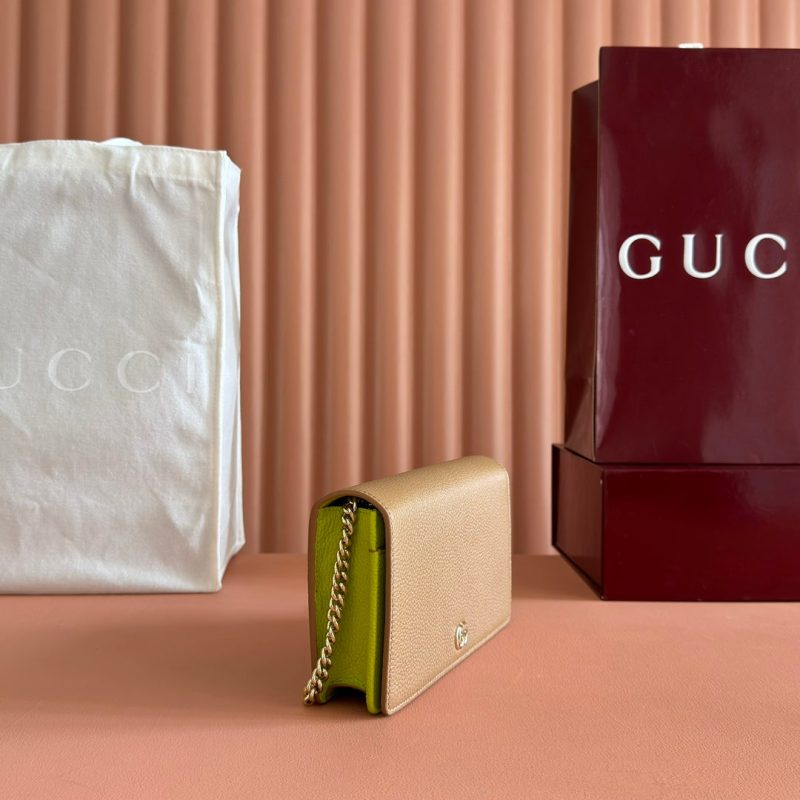 Gucci Marmont Chain Wallet Brown mix Light Green Leather 254943