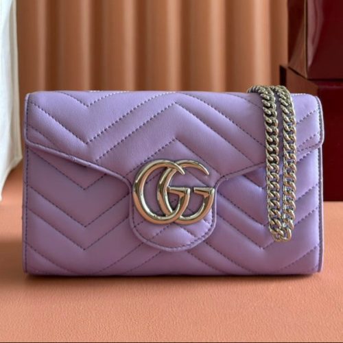 Gucci Marmont Chain Wallet Purple Cowhide 254971