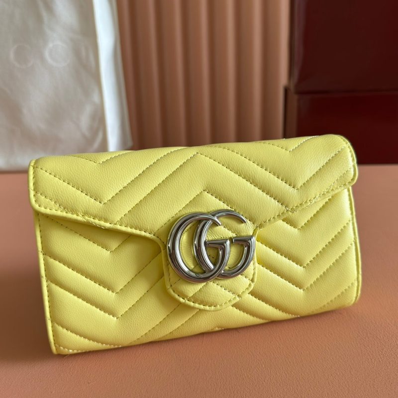 Gucci Marmont Chain Wallet Yellow Cowhide 254973