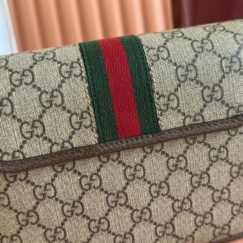 Ophidia Small Shoulder Bag 23cm Beige Brown Canvas Leather